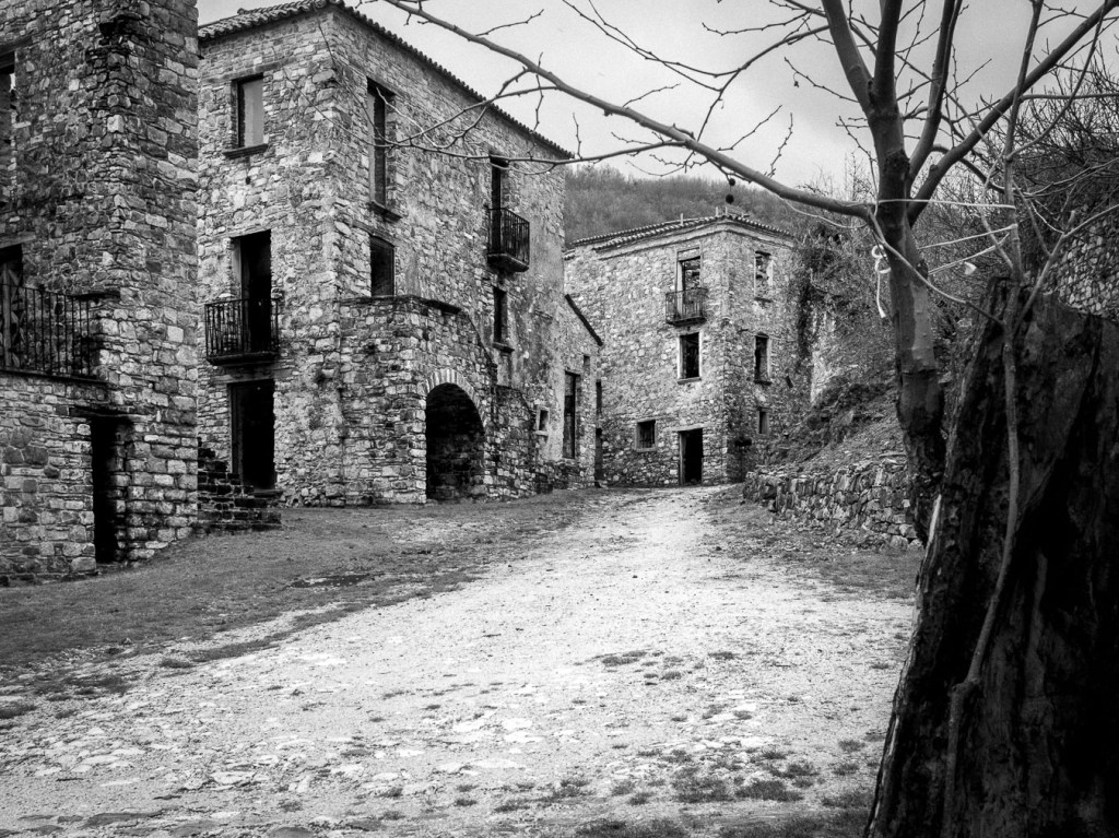 Historic stone houses in the abandoned village of Roscigno Vecchia, with empty alleys and rural Cilento architecture
